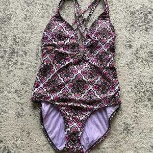 Athena one piece swimsuit bathing suit sexy cutout purple pink white 8